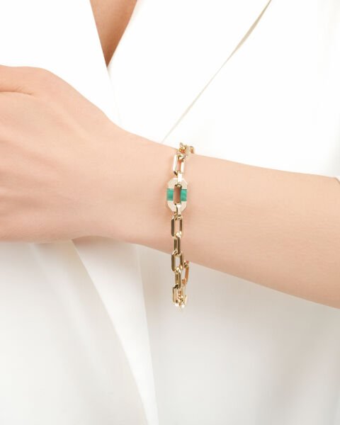 14 Ayar Altın Malahit Taşlı Bileklik