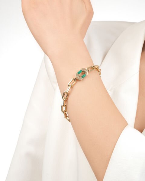 14 Ayar Altın Malahit Taşlı Bileklik