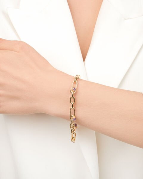 14 Ayar Altın Ametist Taşlı Bileklik