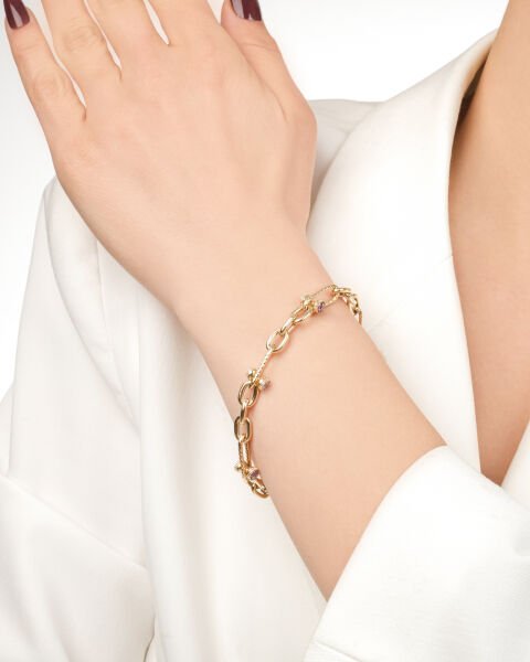 14 Ayar Altın Ametist Taşlı Bileklik