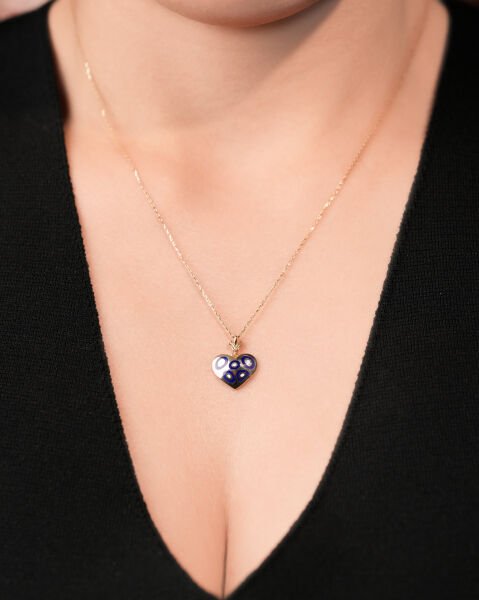 14 Ayar Altın Nazar Mineli Kalp Kolye