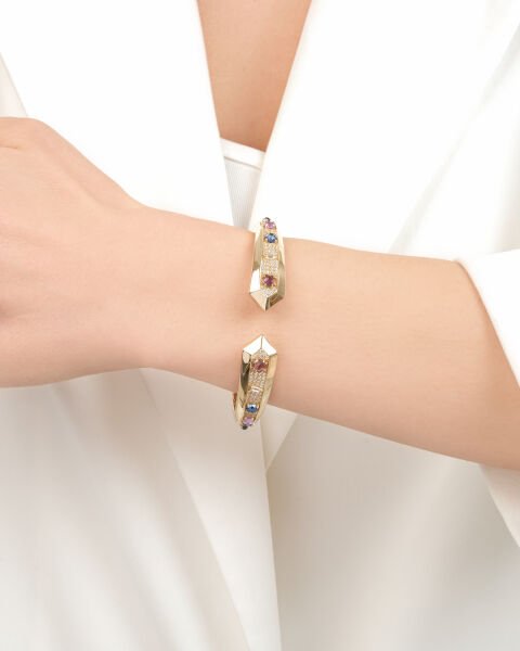 14 Ayar Altın Ametist - Mavi Turmalin Kelepçe