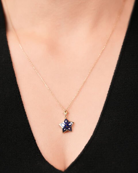 14 Ayar Altın Nazar Mineli Yıldız Kolye