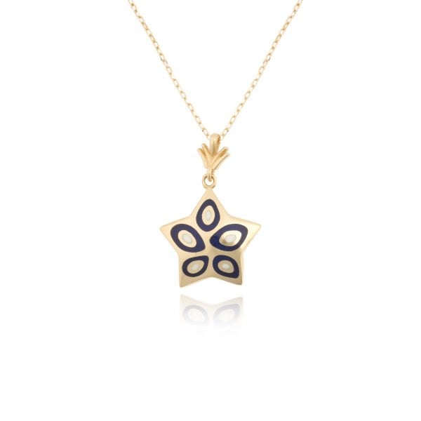 14 Ayar Altın Nazar Mineli Yıldız Kolye