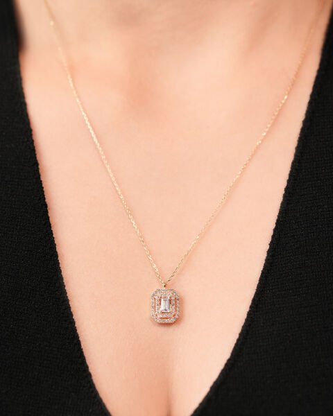 14 Ayar Altın Taşlı Baget Kolye