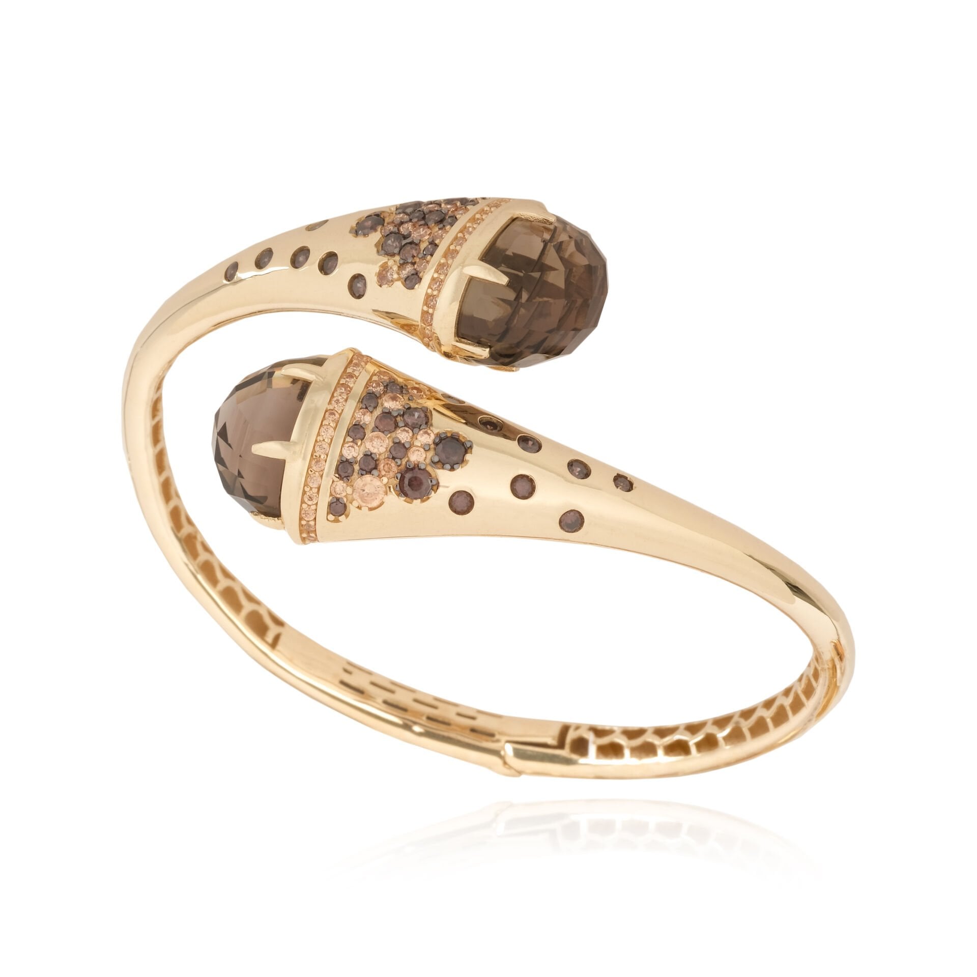 14 Ayar Altın Dumanlı Kuvars Tasarım Kelepçe