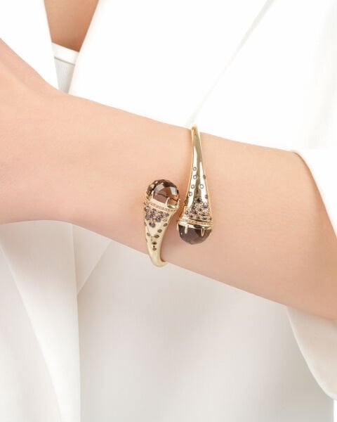 14 Ayar Altın Dumanlı Kuvars Tasarım Kelepçe