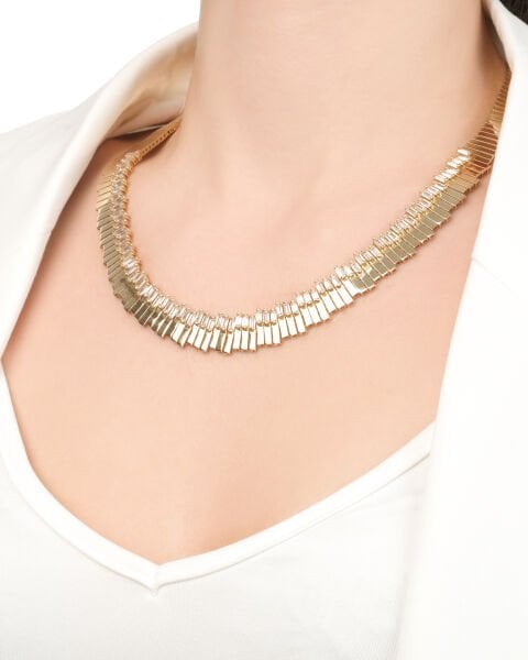 14 Ayar Altın Baget Taşlı Tasarım Kolye