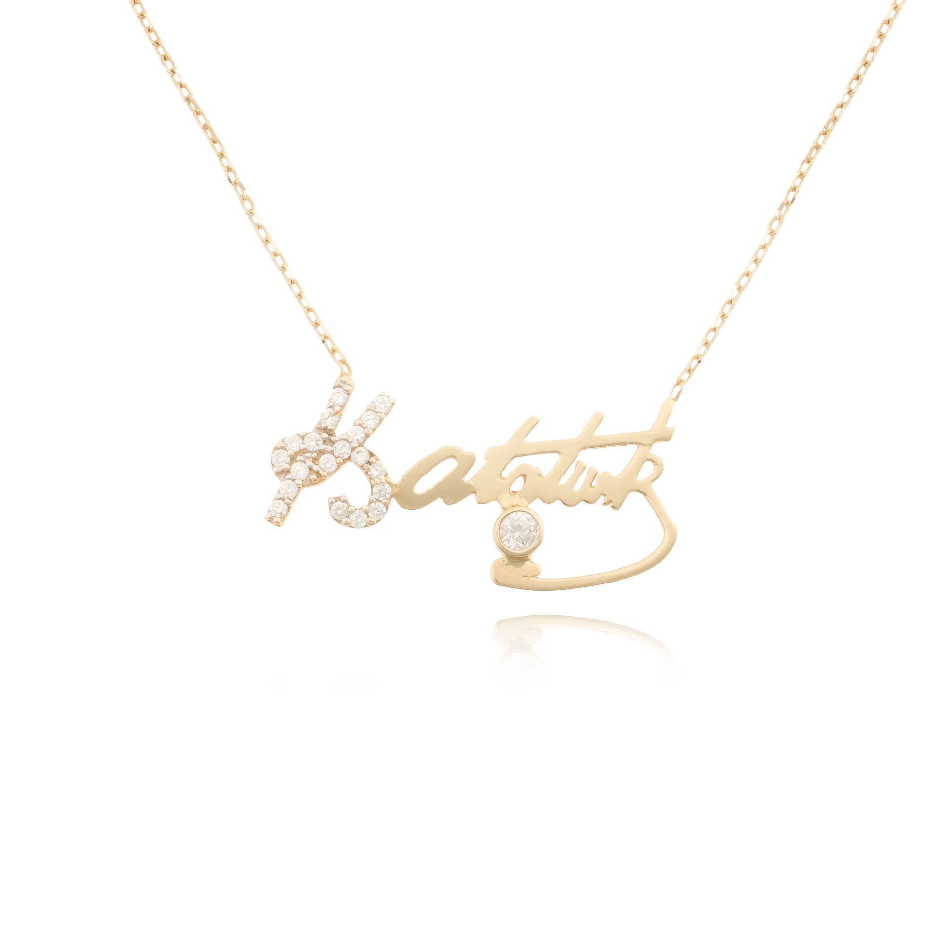 14 Ayar Altın Taşlı Atatürk İmza Kolye