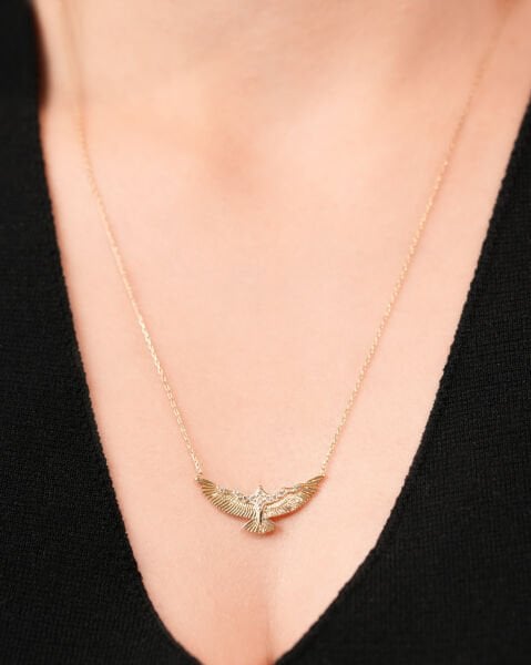 14 Ayar Altın Taşlı Anka Kuşu Kolye