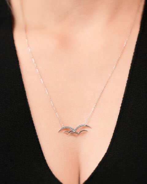 14 Ayar Altın Taşlı Martı Kolye