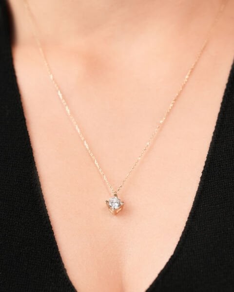 14 Ayar Altın Tektaş Kolye