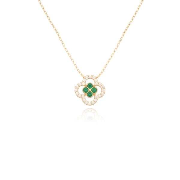 14 Ayar Altın Taşlı Yonca Tasarım Kolye