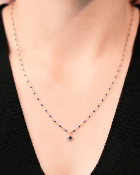 14 Ayar Altın Mavi Safir Kolye