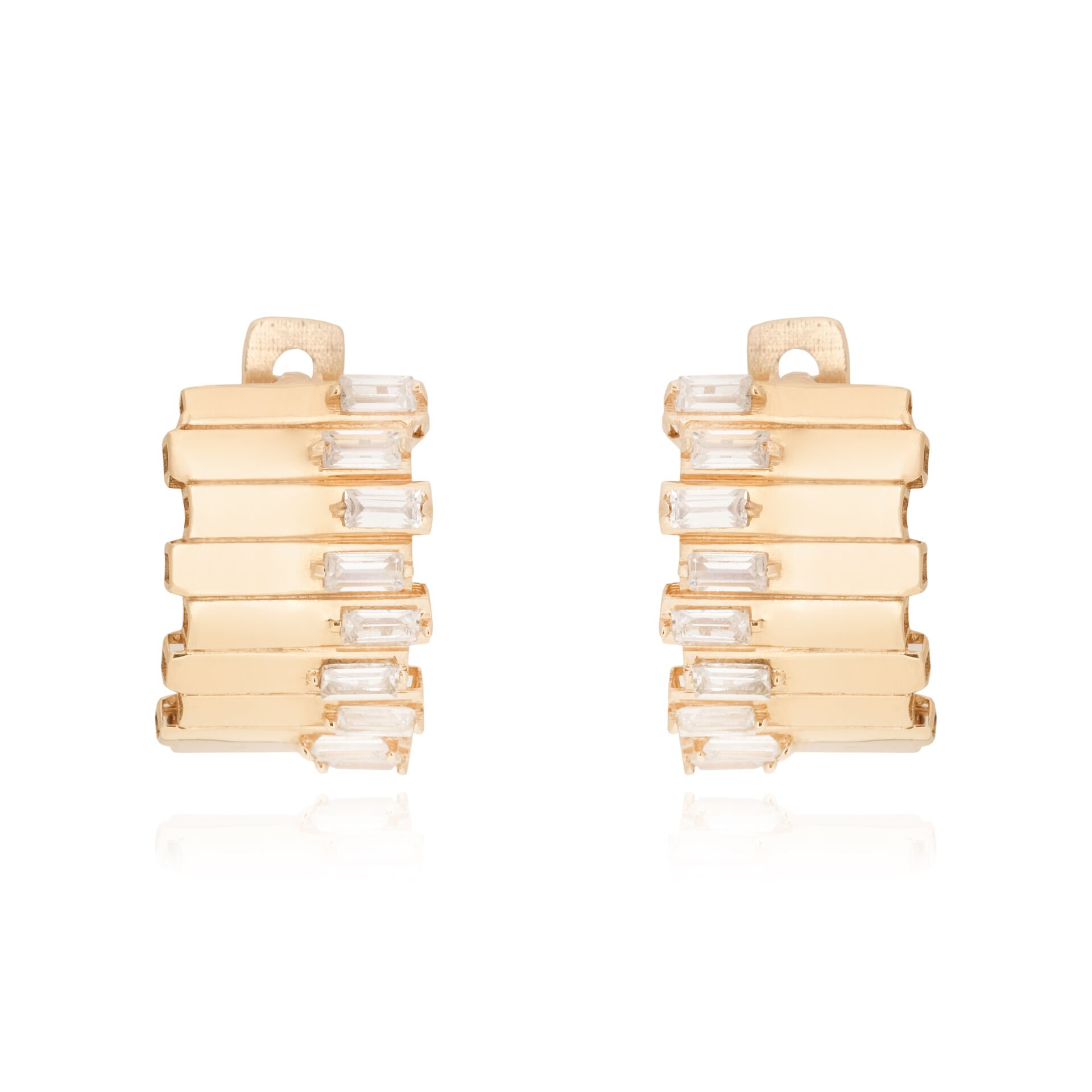 14 Ayar Altın Baget Taşlı Tasarım Küpe