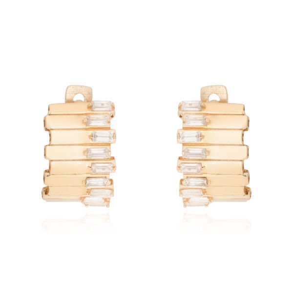 14 Ayar Altın Baget Taşlı Tasarım Küpe