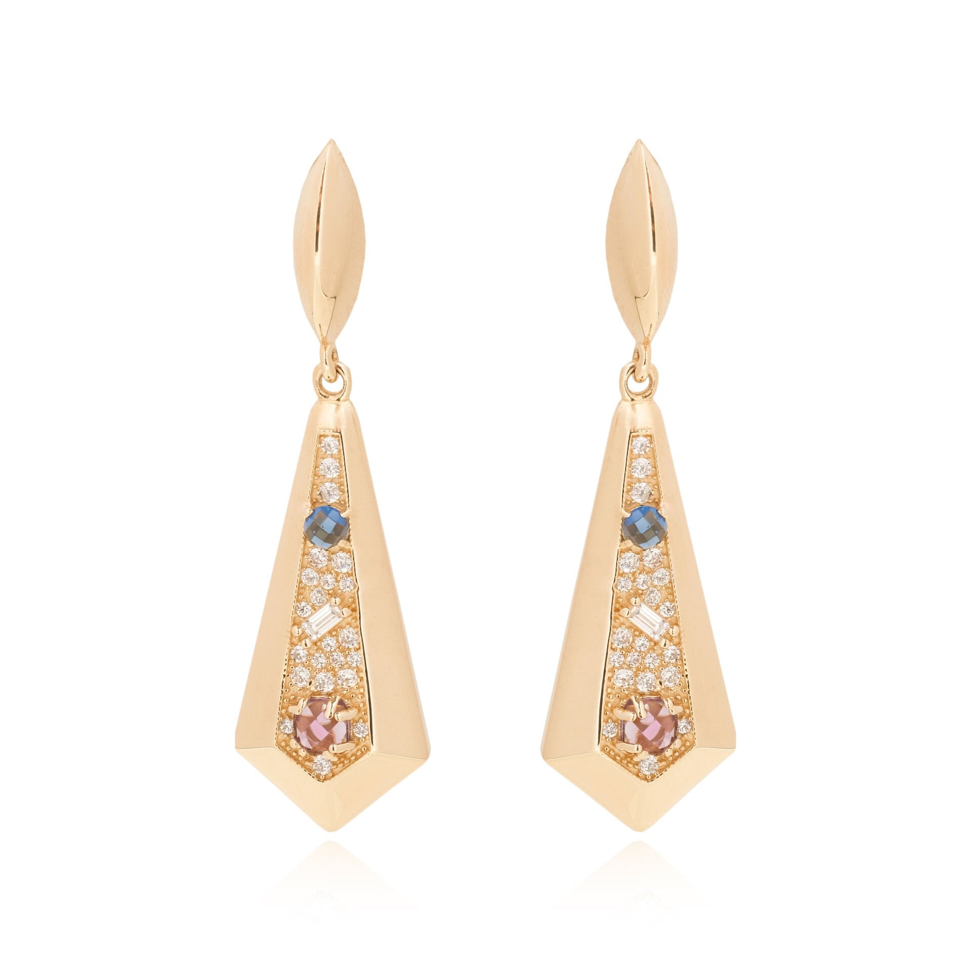 14 Ayar Altın Ametist - Mavi Turmalin Küpe