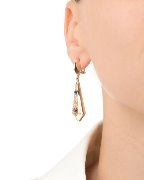 14 Ayar Altın Ametist - Mavi Turmalin Küpe