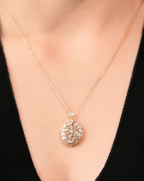 14 Ayar Altın Baget Taşlı Tasarım Kolye