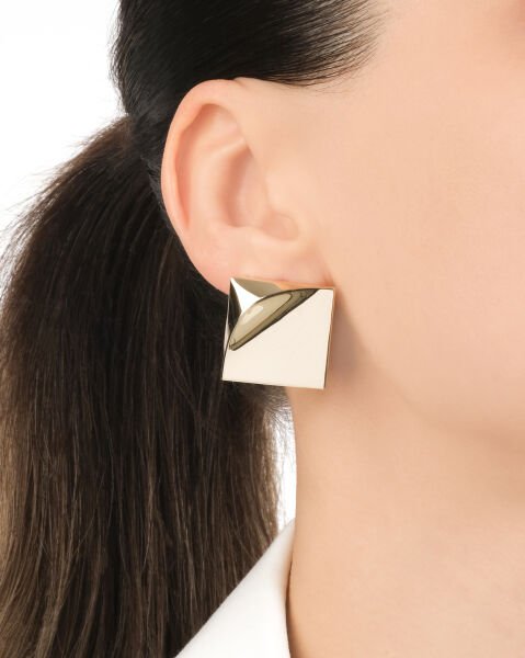 14 Ayar Altın Kare Formlu Tasarım Küpe