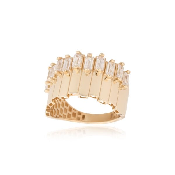 14 Ayar Altın Baget Taşlı Tasarım Yüzük