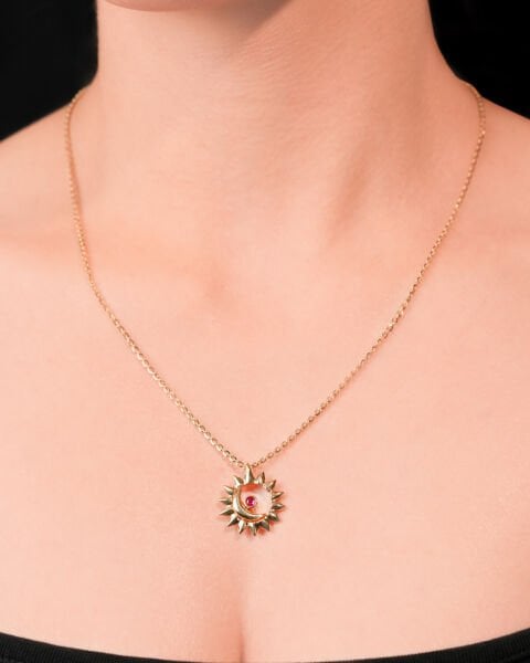 Cetaş Eterna 14 Ayar Altın Güneş ve Ay Kolye