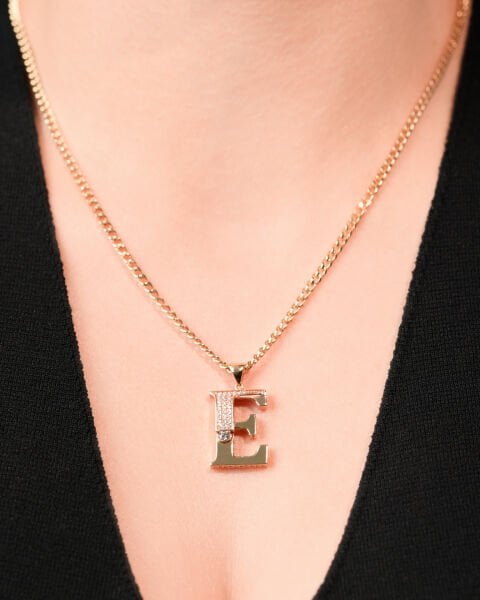 14 Ayar Altın Taşlı E Harf Kolye