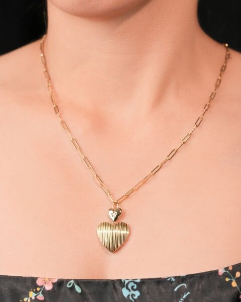 14 Ayar Altın Taşlı Kalp Kolye