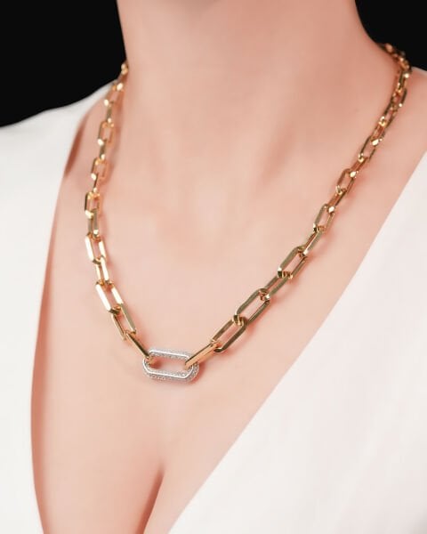 14 Ayar Altın Taşlı Ataç Kolye