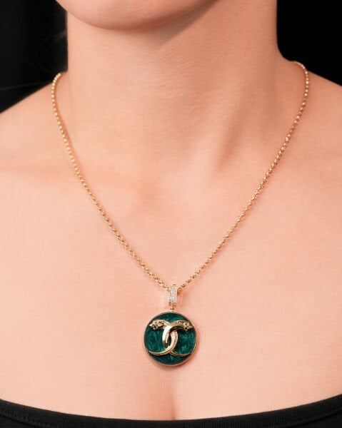 14 Ayar Altın Yeşil Mine Puma Figürlü Kolye