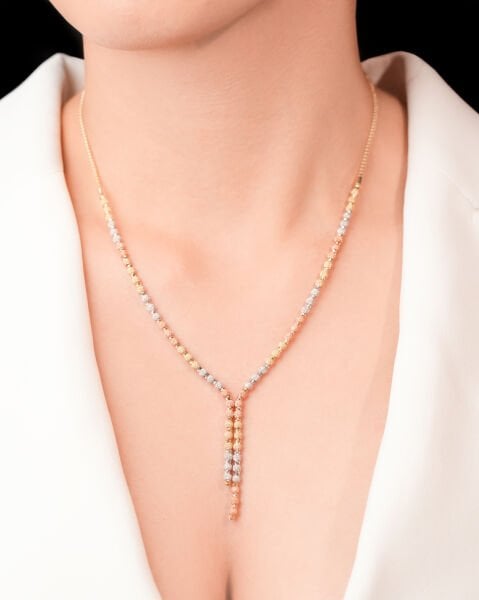 14 Ayar Altın 3 Renk Dorika Toplu Tasarım Mat Kolye