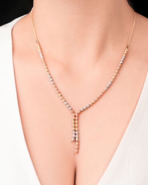 14 Ayar Altın 3 Renk Dorika Toplu Tasarım Mat Kolye