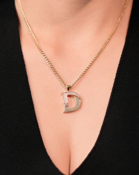 14 Ayar Altın Taşlı D Harf Kolye