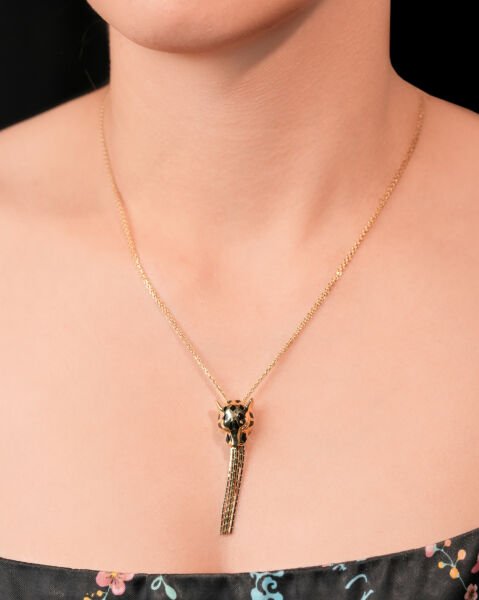 14 Ayar Altın Püsküllü Panter Kolye