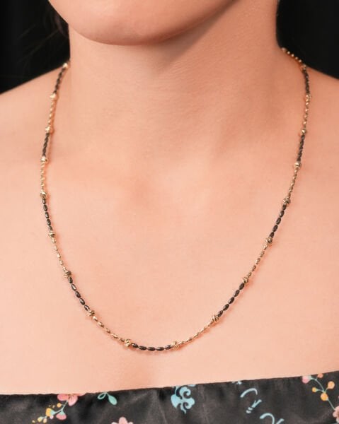 14 Ayar Altın Siyah Mineli Dorika Toplu Zincir Kolye