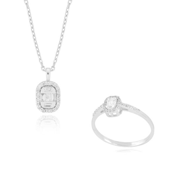 0,09 Karat Baget Kesim Kolye & 0,16 Karat Baget Kesim Pırlanta Yüzük Set