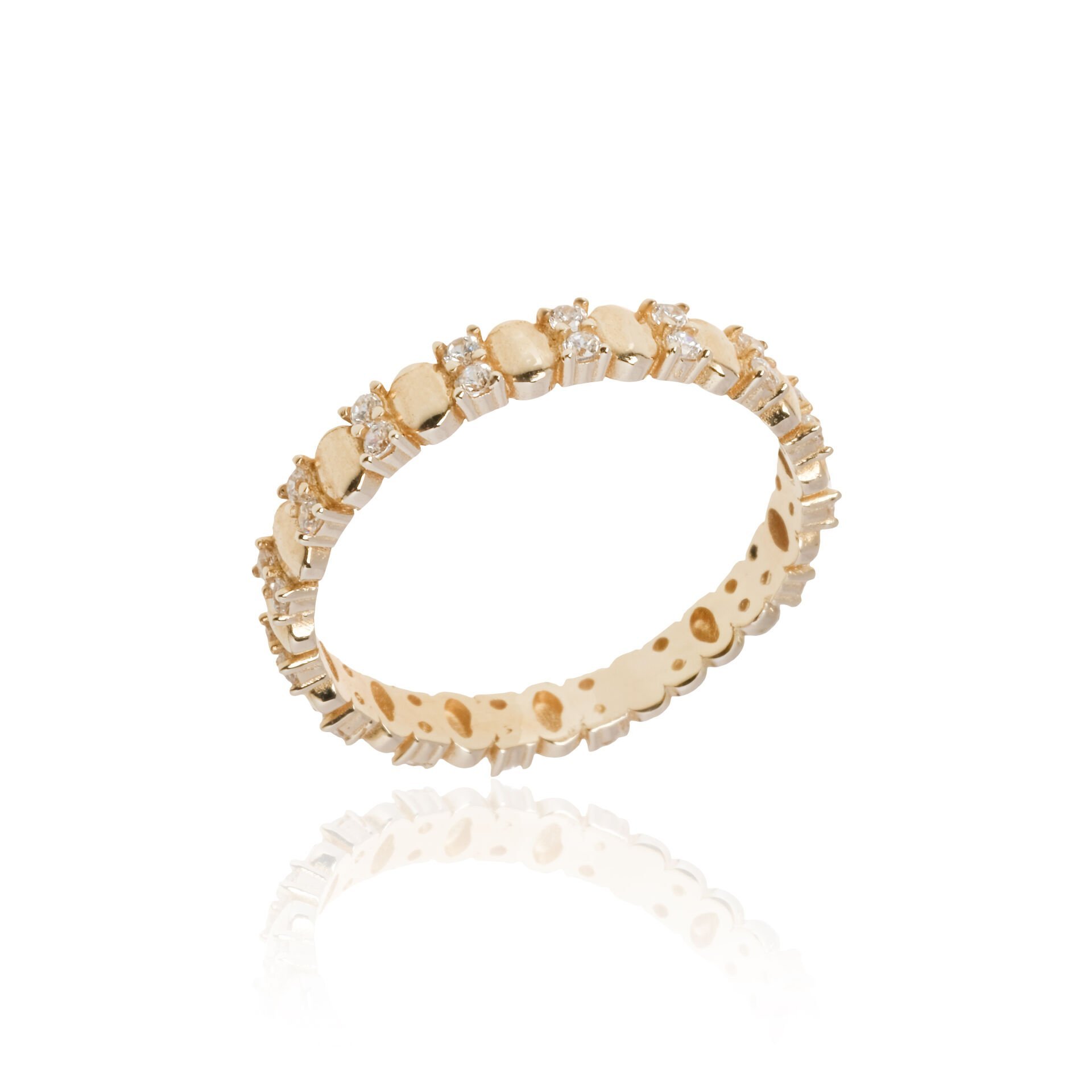 14 Ayar Minimal Sıra Taşlı Altın Yüzük