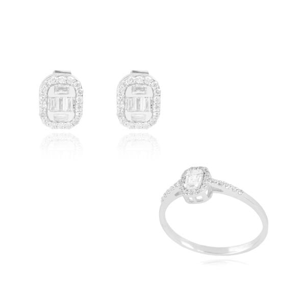 0,19 Karat Baget Kesim Küpe & 0,16 Karat Baget Kesim Pırlanta Yüzük Set