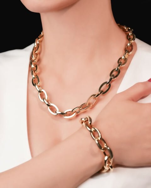 Cetaş 14 Ayar Altın Tasarım Ataç Set (Kolye-Bileklik)