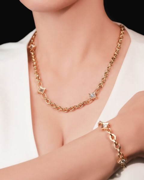 Genola 14 Ayar Altın Taşlı Yıldız Tasarım (Kolye & Bileklik Seti)