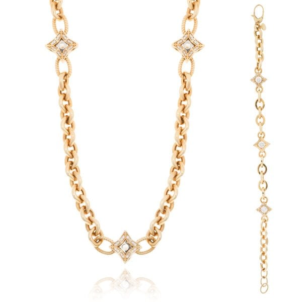 Genola 14 Ayar Altın Taşlı Yıldız Tasarım (Kolye & Bileklik Seti)