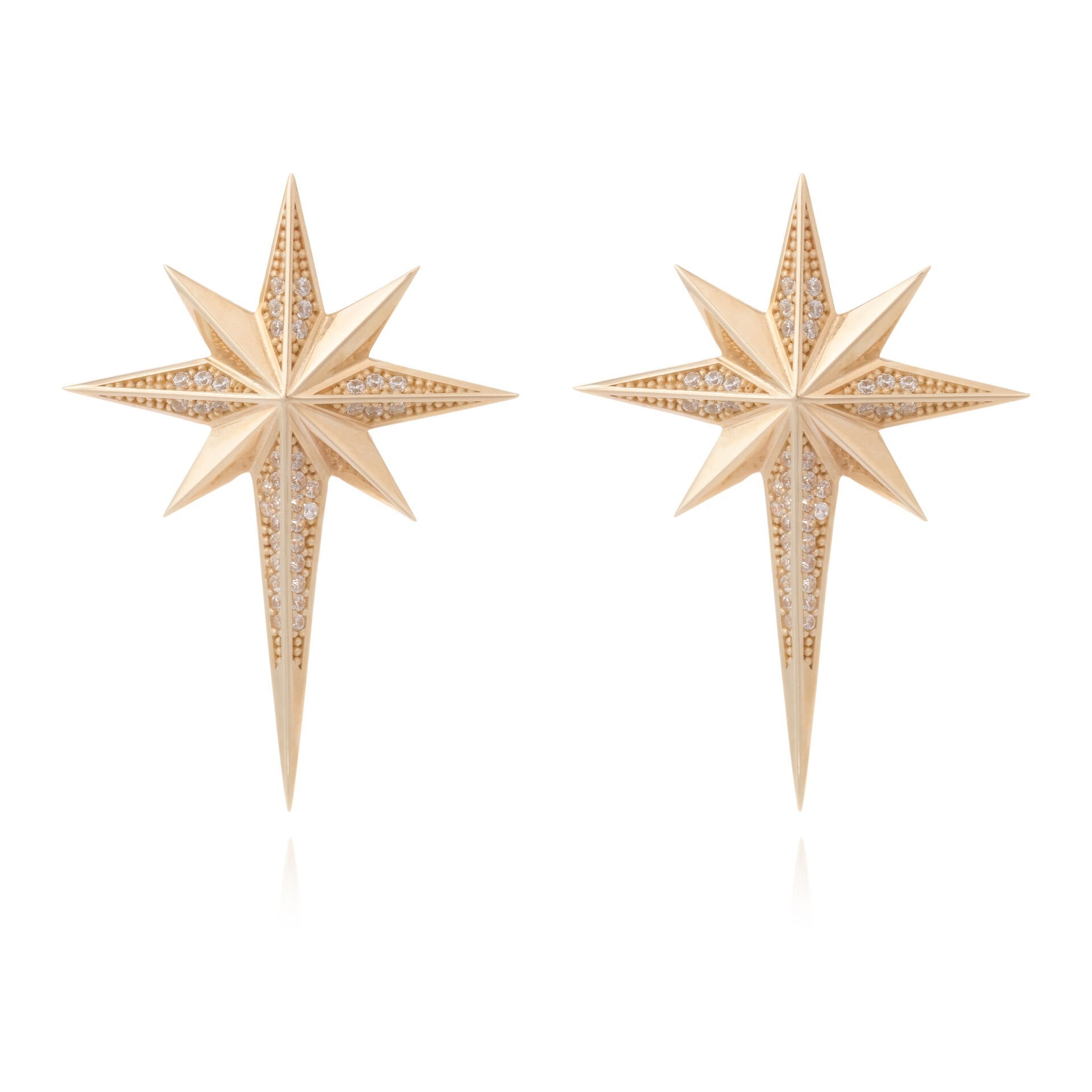 Ema 14 Ayar Altın Taşlı Kutup Yıldızı Küpe