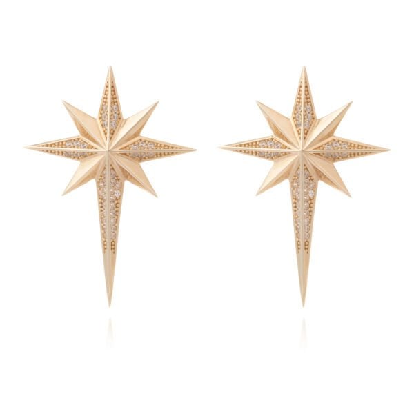 Ema 14 Ayar Altın Taşlı Kutup Yıldızı Küpe