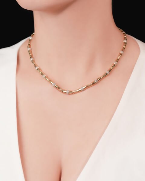 14 Ayar Altın Bambu Taşlı Kolye