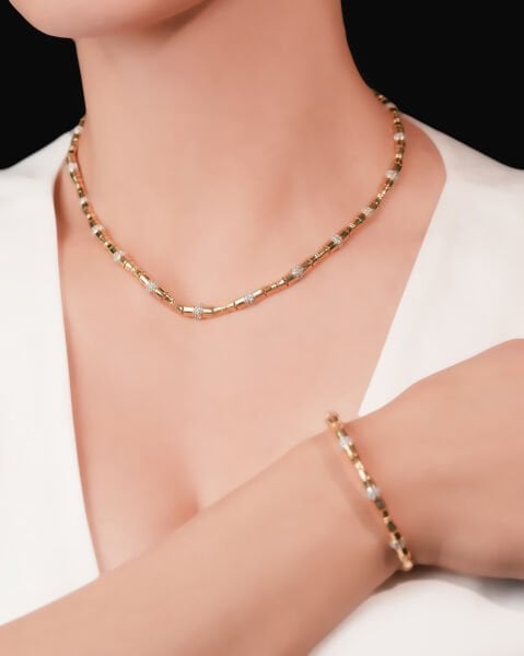 14 Ayar Altın Taşlı Bambu Tasarım Set