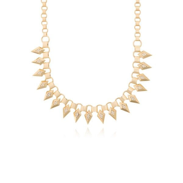 14 Ayar Altın Taşlı  Üçgen Tasarım Set (Kolye - Bileklik)