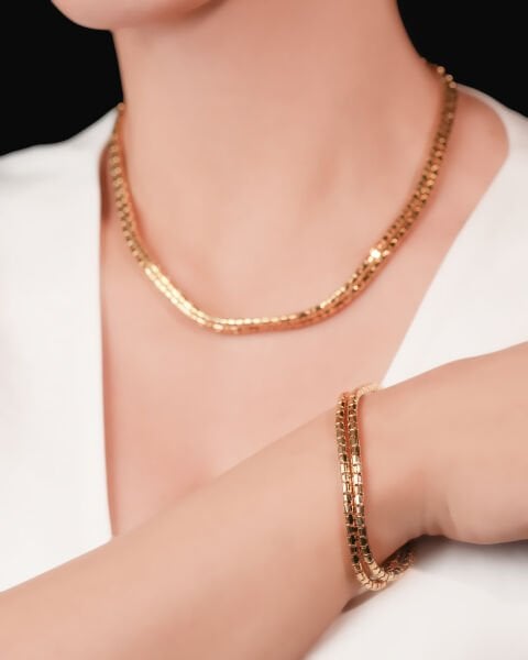 Cetaş 14 Ayar Altın İki Sıra Tasarım Bileklik