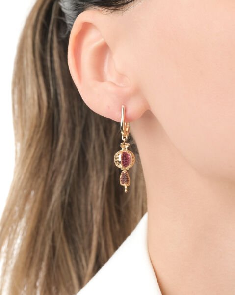 14 Ayar Altın Açılabilen Özel Tasarım Nar Küpe