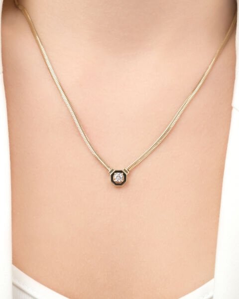 14 Ayar Altın Siyah Mineli Taşlı Balıksırtı Kolye