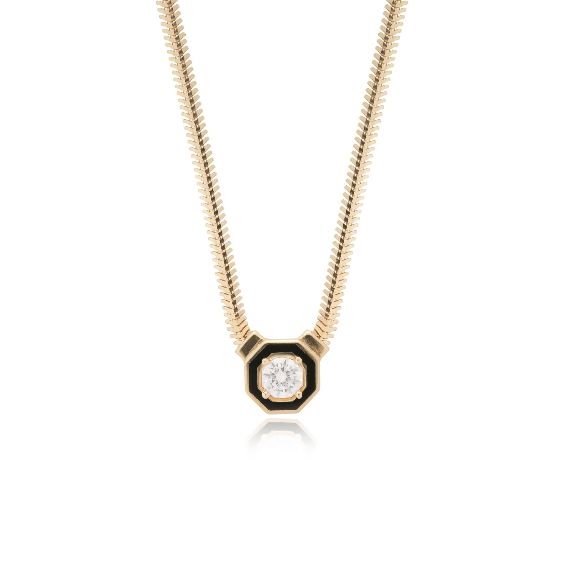 14 Ayar Altın Siyah Mineli Taşlı Balıksırtı Kolye